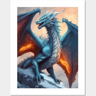 Fire and Ice Fantasy Snow Dragon Creature Posters and Art